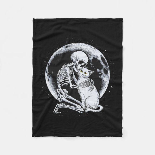 Skeleton Cat Skull Kitty Niedlich Goth Halloween C Fleecedecke (Vorderseite)