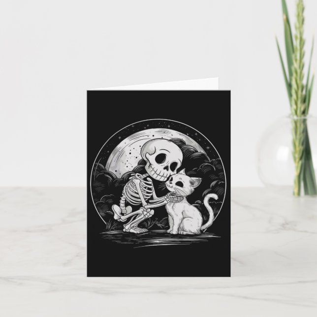 Skeleton Cat Skull Kitty Niedlich Goth Halloween C Karte (Vorderseite)