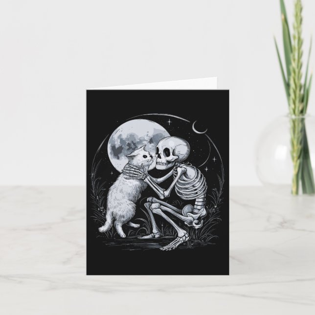Skeleton Cat Skull Kitty Niedlich Goth Halloween C Karte (Vorderseite)