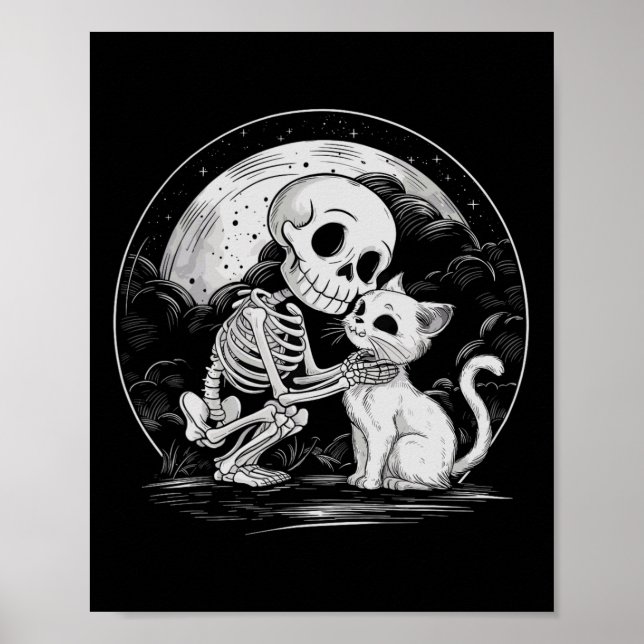 Skeleton Cat Skull Kitty Niedlich Goth Halloween C Poster (Vorne)