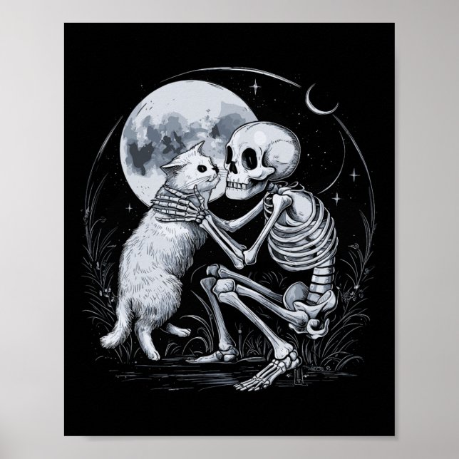 Skeleton Cat Skull Kitty Niedlich Goth Halloween C Poster (Vorne)