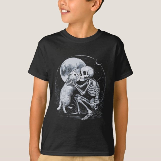 Skeleton Cat Skull Kitty Niedlich Goth Halloween C T-Shirt (Vorderseite)