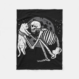 Skeleton Cat Skull Kitty Niedlich Goth Halloween M Fleecedecke