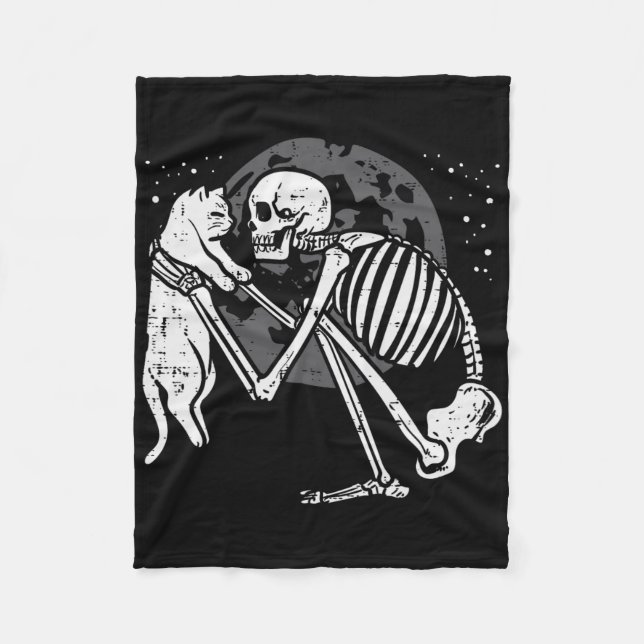 Skeleton Cat Skull Kitty Niedlich Goth Halloween M Fleecedecke (Vorderseite)