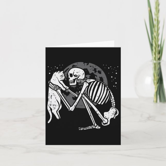Skeleton Cat Skull Kitty Niedlich Goth Halloween M Karte (Vorderseite)
