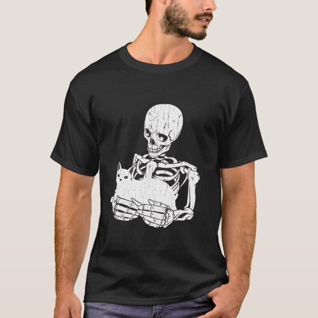 Skeleton Cat Skull Kitty Niedlich Goth Halloween M T-Shirt (Vorderseite)