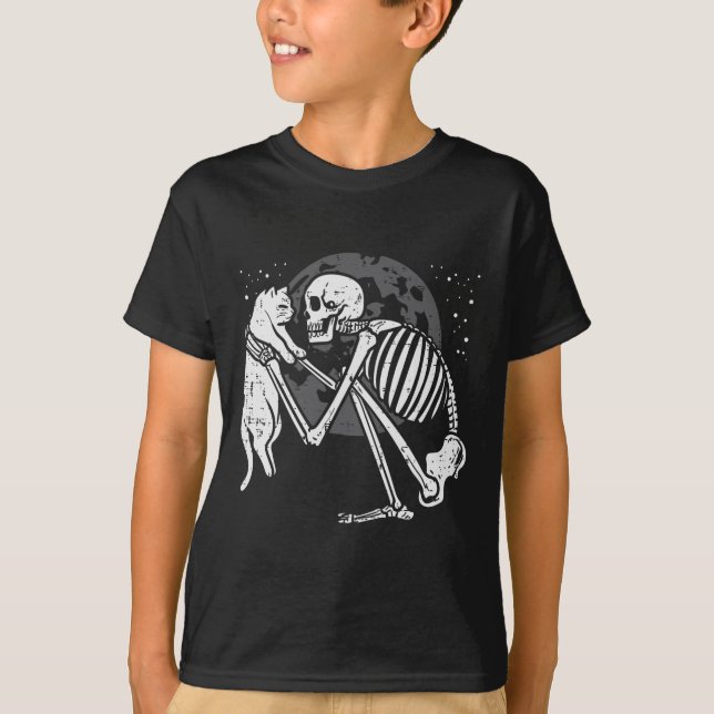 Skeleton Cat Skull Kitty Niedlich Goth Halloween M T-Shirt (Vorderseite)