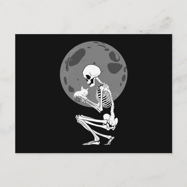 Skeleton Cat Skull Kitty Niedlich Goth Halloween Postkarte (Vorderseite)