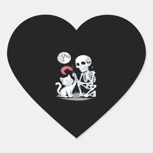 Skeleton Cat Skull Kitty Niedlich Halloween Design Herz-Aufkleber (Vorderseite)