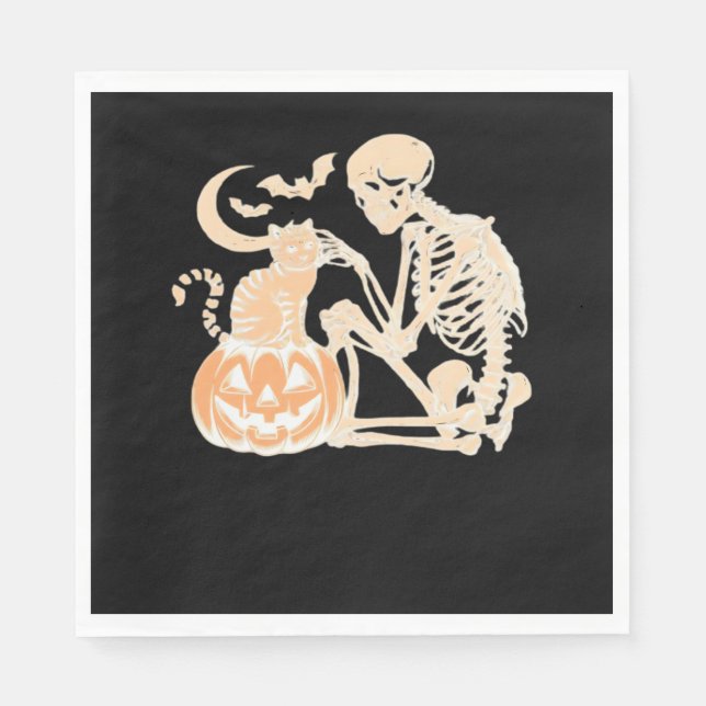 Skeleton Cat Skull Kitty Niedlich Halloween Design Serviette (Vorderseite)