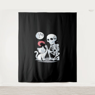 Skeleton Cat Skull Kitty Niedlich Halloween Design Wandteppich