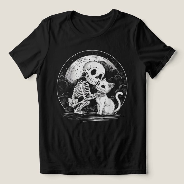 Skeleton Cat Skull Kitty - Niedliches Goth Hallowe Tri-Blend Shirt (Design Vorderseite)