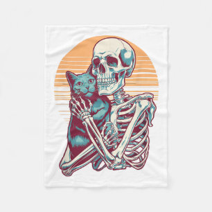 Skeleton Cat Skull Kitty Vintag Halloween Men Wom Fleecedecke