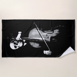 Skeleton Cellist Dark Minimal Illustration Strandtuch