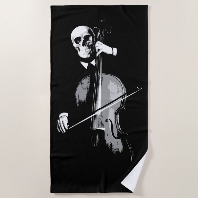 Skeleton Cellist Dark Minimal Illustration Strandtuch (Vorderseite)