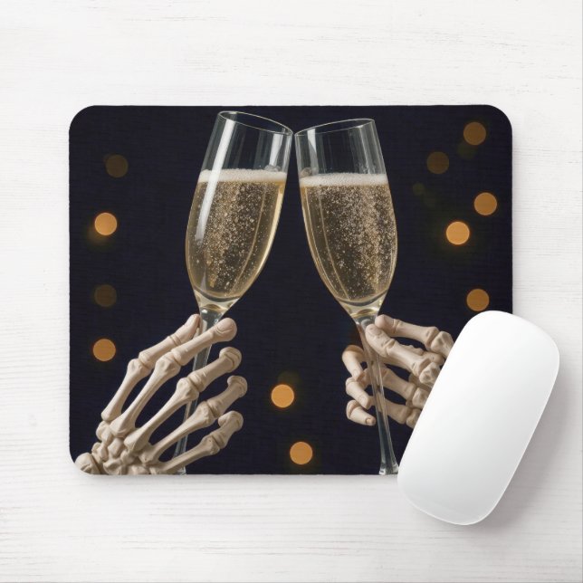 Skeleton Champagne Toast Mousepad (Mit Mouse)