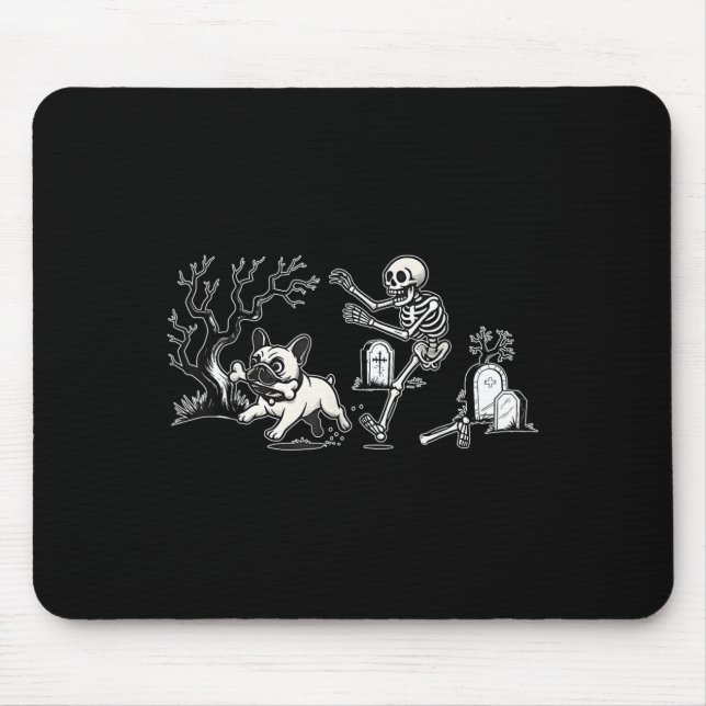 Skeleton Chasing French Bulldog Halloween Dog Mom  Mousepad (Vorne)