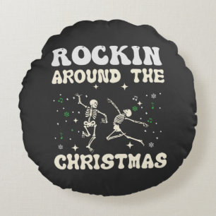 Skeleton Christmas Dance Rundes Kissen
