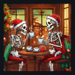 Skeleton Christmas Santa Poster<br><div class="desc">Ein Weihnachtsposter des Skeletts zum Verkauf würde eine festliche, spöttische Drehung auf den traditionellen Bildern des Weihnachtsmanns enthalten. Auf dem Poster könnte ein Skelett in einem Santa Anzug mit roter Jacke, weißem Pelzschnitt und klassischem rotem Hut abgebildet sein, aber mit einer knöcheligen, skelettfarbenen Gesichtshälfte, die herausguckt. Das Skelett könnte einen...</div>