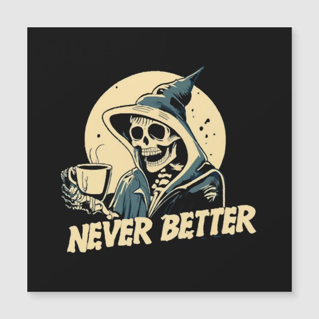 Skeleton Coffee Halloween Magnetkarte (Vorderseite)