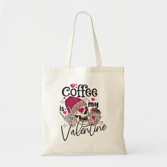Skeleton Coffee Lovers Valentine's Day Tote Bag Tragetasche (Vorne)