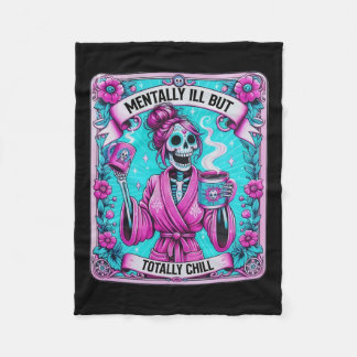 Skeleton Coffee Tarot Card Mental Ill aber total Fleecedecke