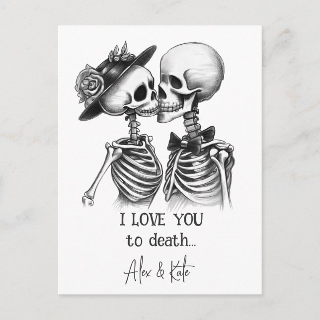 Skeleton Couple Feiertagspostkarte (Vorderseite)