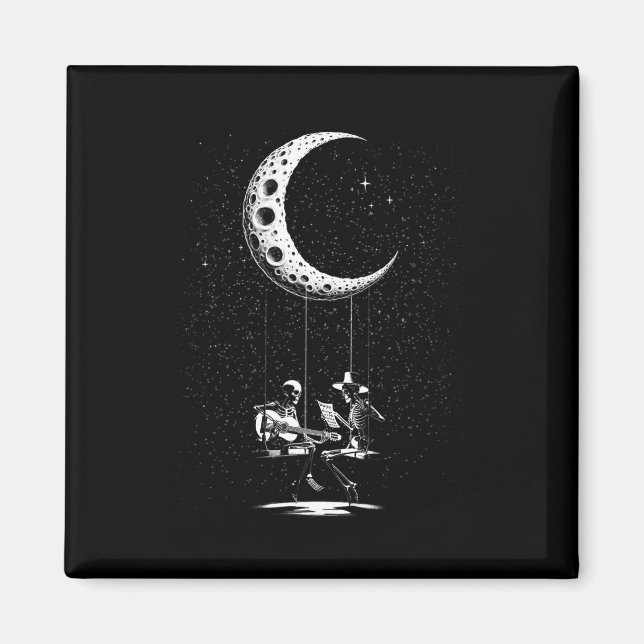 Skeleton Couple Moon Gitarre Halloween Magnet (Vorne)
