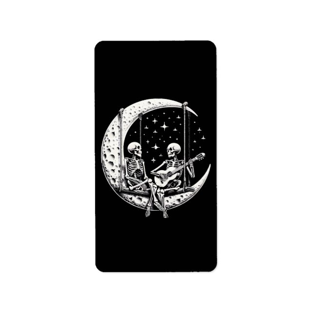 Skeleton Couple Moon Guitar Adressaufkleber (Vorne)