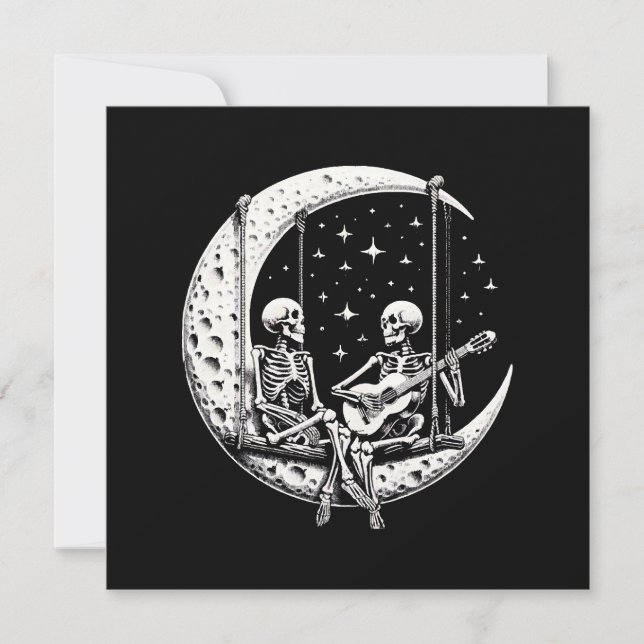 Skeleton Couple Moon Guitar Einladung (Vorderseite)