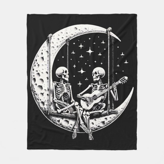 Skeleton Couple Moon Guitar Fleecedecke (Vorderseite)