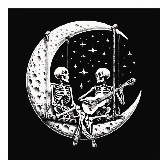 Skeleton Couple Moon Guitar Fotodruck (Vorne)