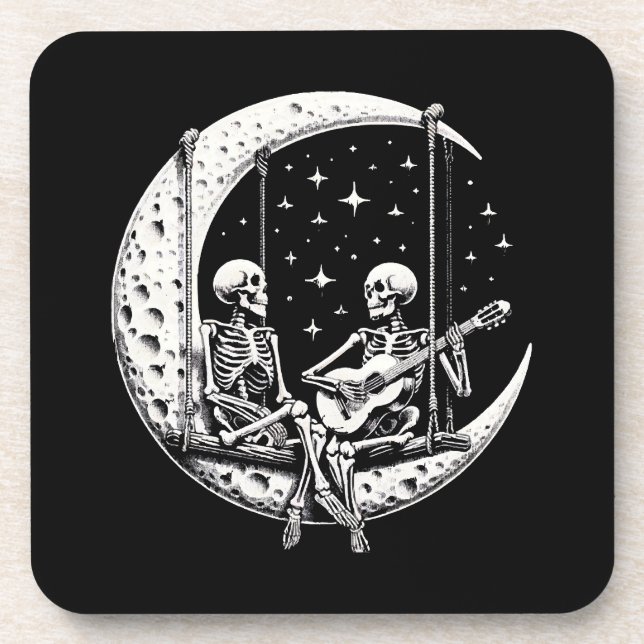 Skeleton Couple Moon Guitar Getränkeuntersetzer (Vorderseite)