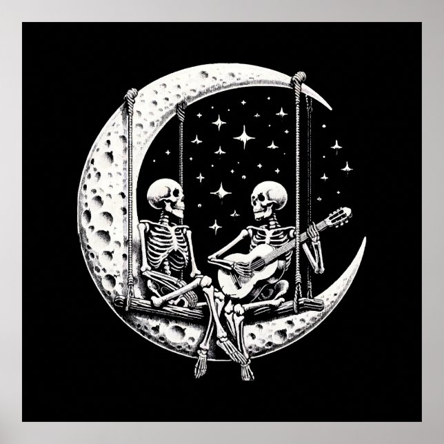 Skeleton Couple Moon Guitar Poster (Vorne)
