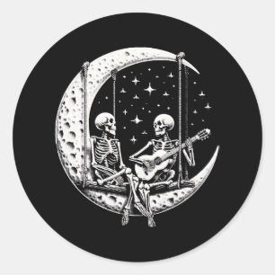Skeleton Couple Moon Guitar Runder Aufkleber