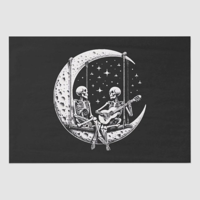 Skeleton Couple Moon Guitar Seidenpapier (Vorderseite)