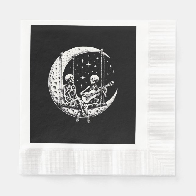 Skeleton Couple Moon Guitar Serviette (Vorderseite)