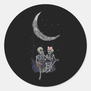 Skeleton Couple Moon Swing Playing Gitarre Hallowe Runder Aufkleber