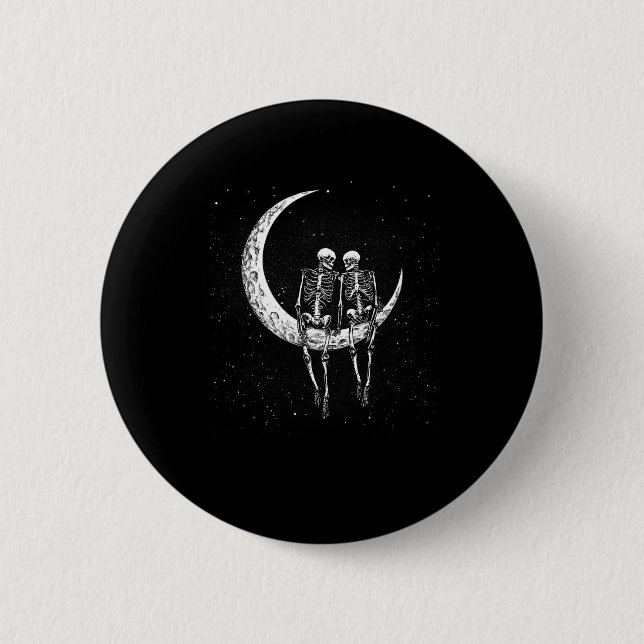 Skeleton Couple on Moon Fun Halloween Kostüme Männ Button (Vorderseite)