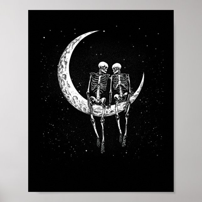Skeleton Couple on Moon Fun Halloween Kostüme Männ Poster (Vorne)
