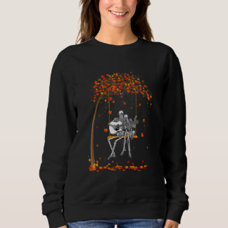 Skeleton Couple Rock On Autumn Tree Swing Playing Sweatshirt