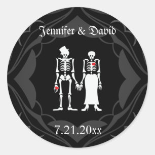 Skeleton Couple Save the Date Aufkleber Etiketten
