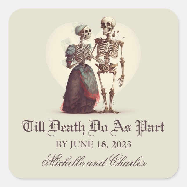 Skeleton Couple Wedding Quadratischer Aufkleber (Vorderseite)