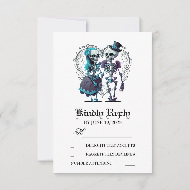 Skeleton Couple Wedding RSVP Karte (Vorderseite)