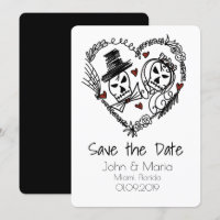 Skeleton Couple Wreath Heart Doodle Save the Date