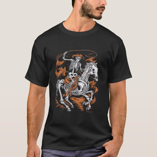 Skeleton Cowboy Reiten Halloween Reitenkostüm Männ T-Shirt (Vorderseite)