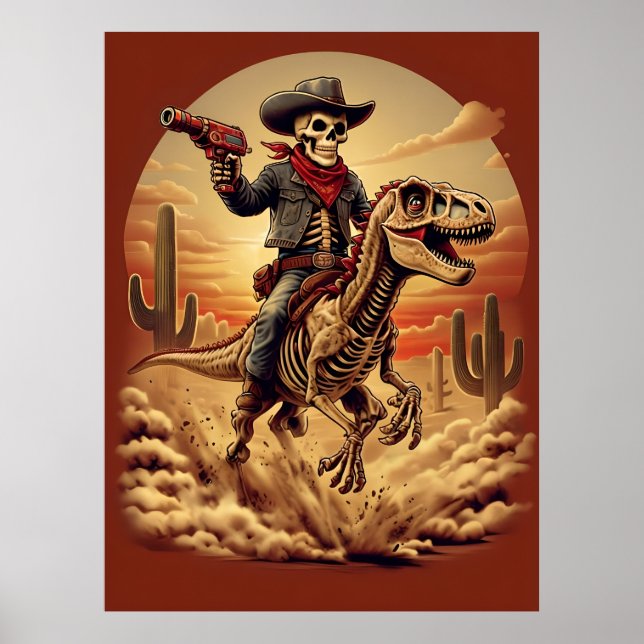 Skeleton Cowboy Riding Dinosaurier Poster - Sci-Fi (Vorne)