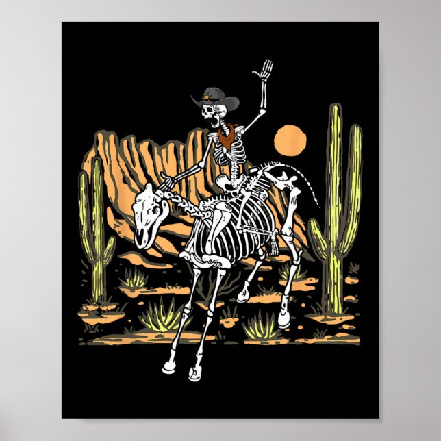 Skeleton Cowboy Riding Pferd Halloween Rider Costu Poster (Vorne)