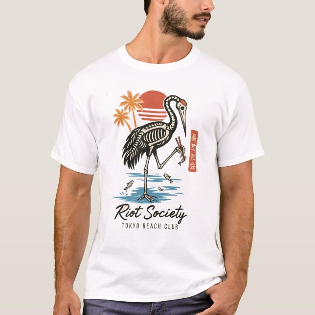 Skeleton Crane Tokyo Retro T-Shirt (Vorderseite)