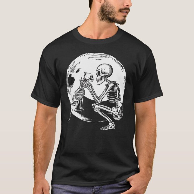 Skeleton Cute Cat Skull Kitty Halloween Men Women  T-Shirt (Vorderseite)